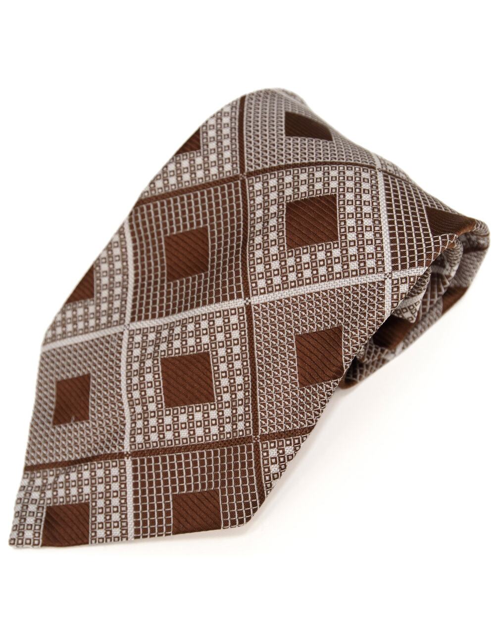 Brittania Vintage Retro Brown Argyle Geometric 60's 70's Polyester Necktie